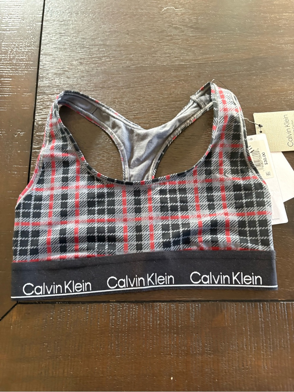 Calvin Klein Red & Gray Plaid Sports Bra - Small